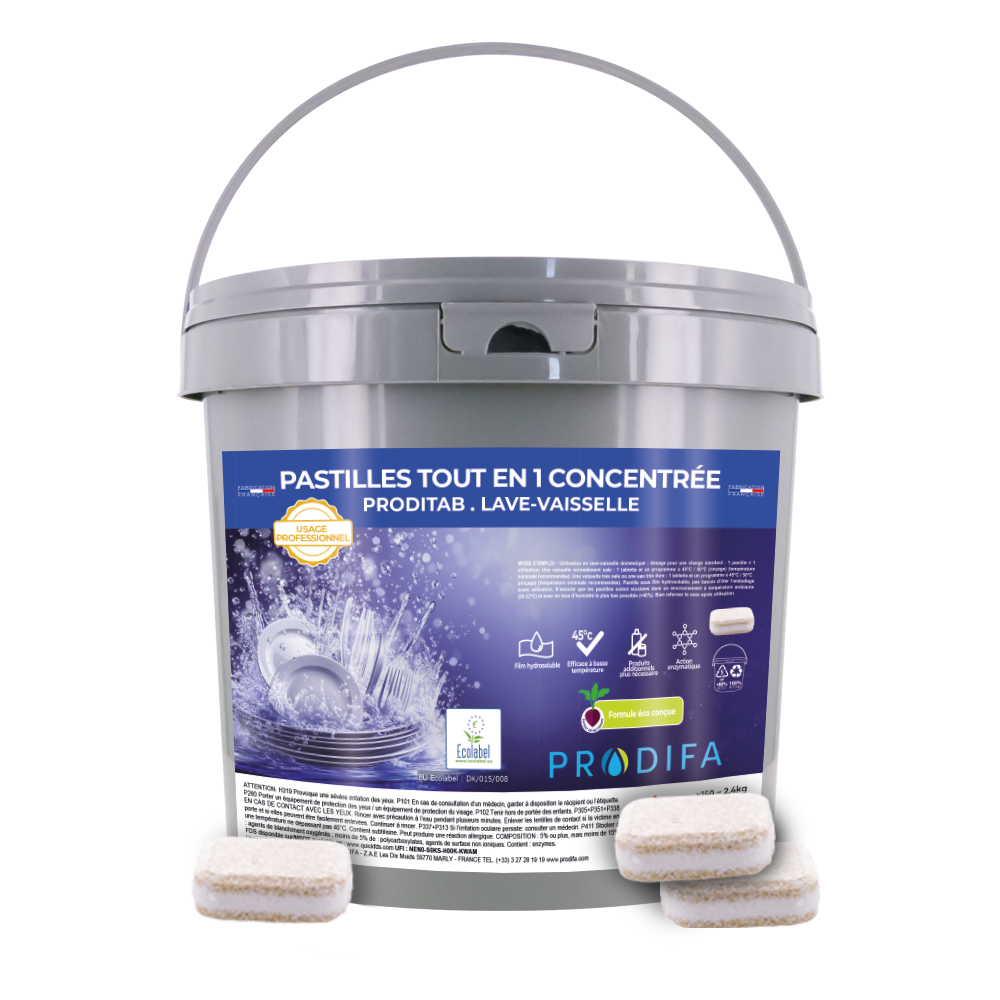 Pastilles lave-vaisselle professionnelles tout en 1 Prodifa – tri-couche haute performance
