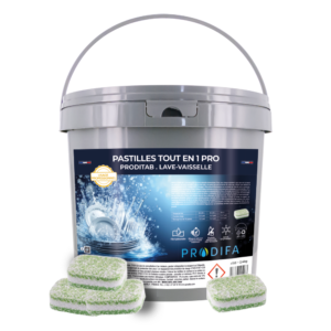 Pastilles lave-vaisselle tout en 1 tri-couche Prodifa – haute performance professionnelle