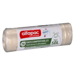 20 Sacs poubelle pour déchets compostable 50 L Alfapac - sac 2 noeud