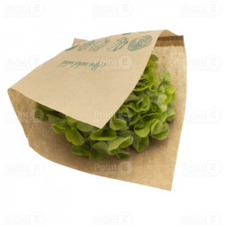 Les sacs à fenêtre Kraft "Mon sachet salade" mesurent 30 x 36 cm et sont vendus en paquet de 1000 unités. Ces sacs sont spécialement conçus pour emballer les salades ou autres produits alimentaires tout en offrant une présentation attrayante grâce à leur fenêtre transparente