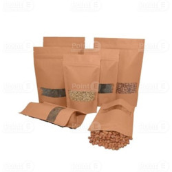 Sachets zip à fenêtre kraft 500 ml - 225 x 130 x 70 mm x 1000 unités