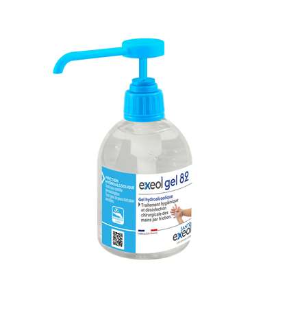 EXEOL, GEL 82, Gel Hydroalcoolique, Désinfectant mains, Pompe 500 ml, Nettoyage mains, 82 % alcool, Hygiène mains, Désinfection sans eau, Flacon pompe.