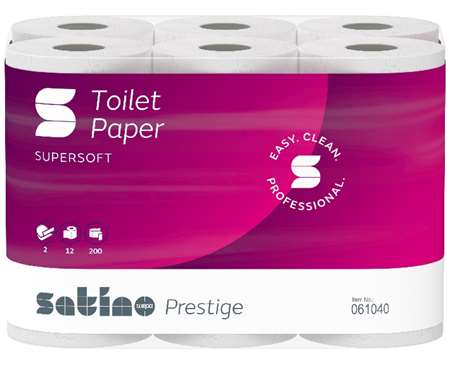 Papier toillettes 200F Blanc 2 Plis FSC Écolabel – Satino Prestige - 8 x12 rlx