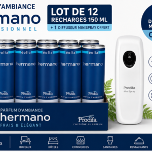 12 Aérosols Hermano Prodifa 150 ml Parfum Fougères + Diffuseur MiniSpray Offert