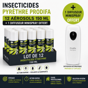Lot de 12 Insecticides Pyrèthre Prodifa 150 ml + Diffuseur MiniSpray Offert
